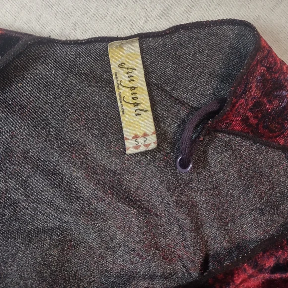 Free People Black&Red Drippy Velvet Print Boho Mini Slip Tank Cami Tunic| Small - Picture 5 of 8